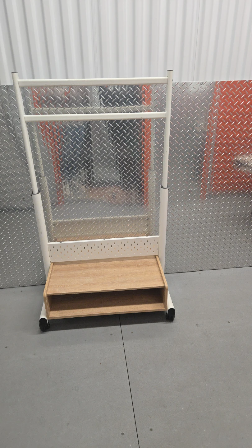 White Clothing Rack w Wood Shelf on Wheels - photo 4