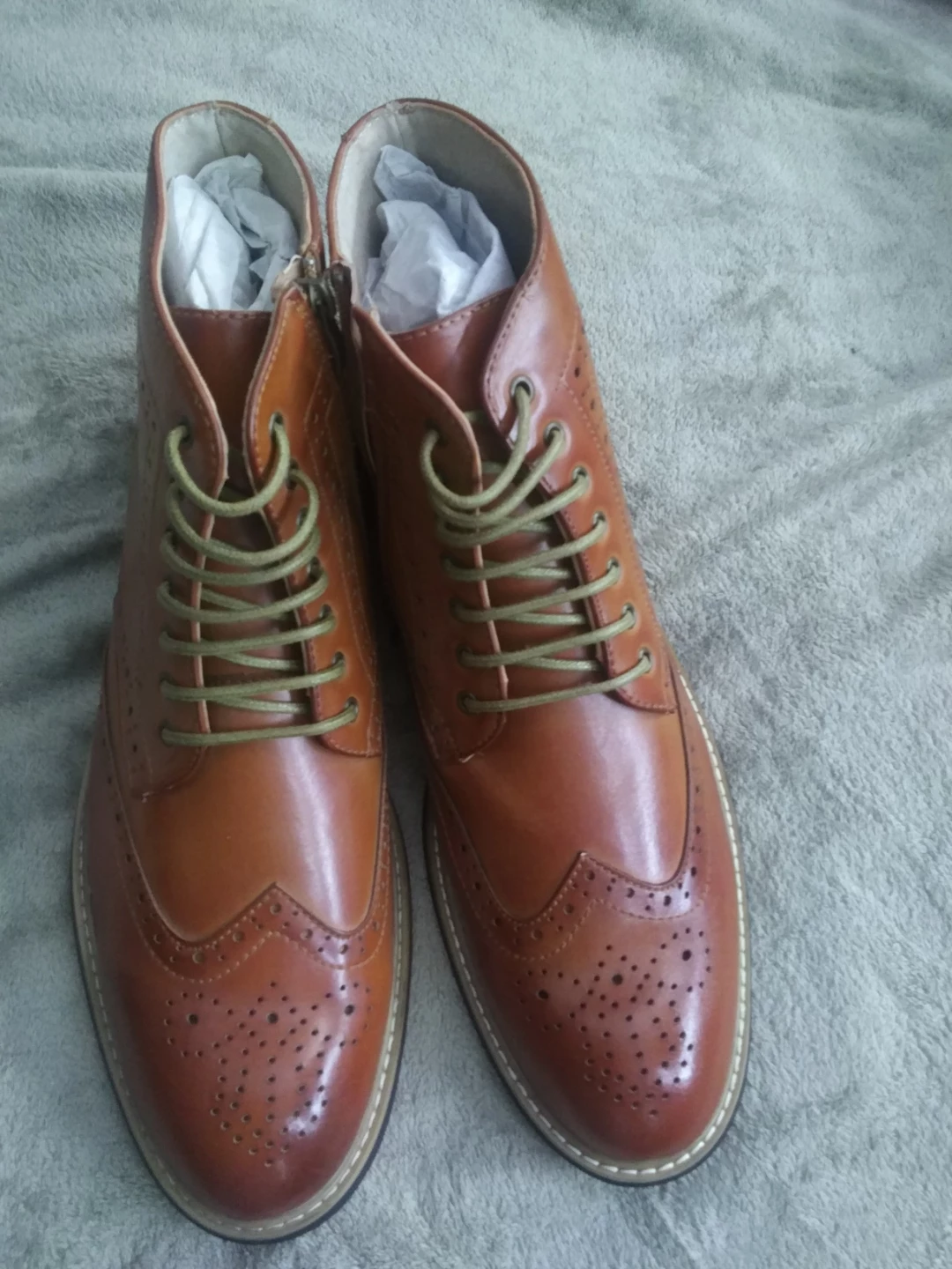 Men's Brown Leather Wingtip Boots Size 12 - photo 3