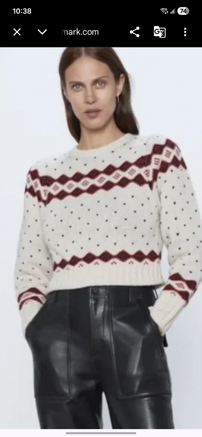 Zara heart print wool knit cropped sweater Size Small