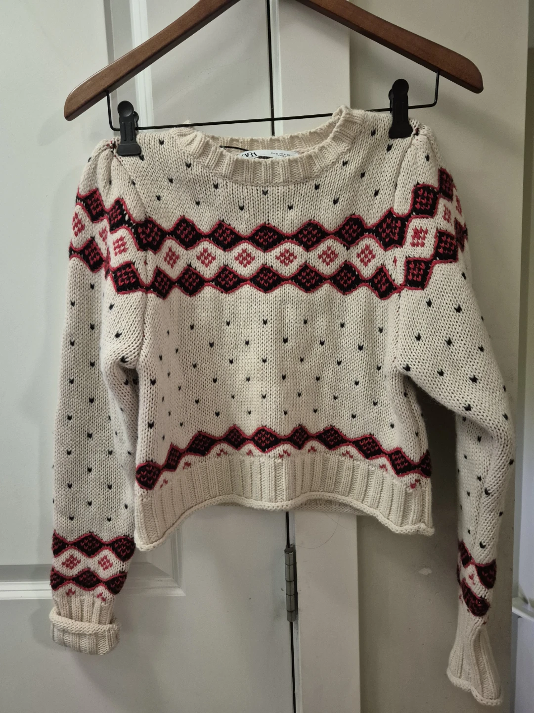 Zara heart print wool knit cropped sweater Size Small - photo 3
