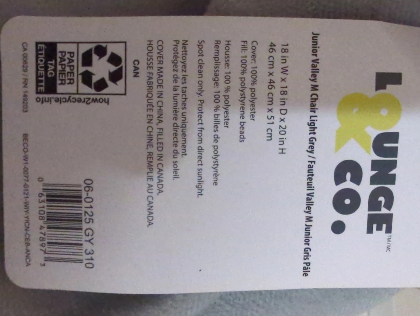 Lounge & Co. Junior Valley M Chair Light Grey Bean Bag - photo 3