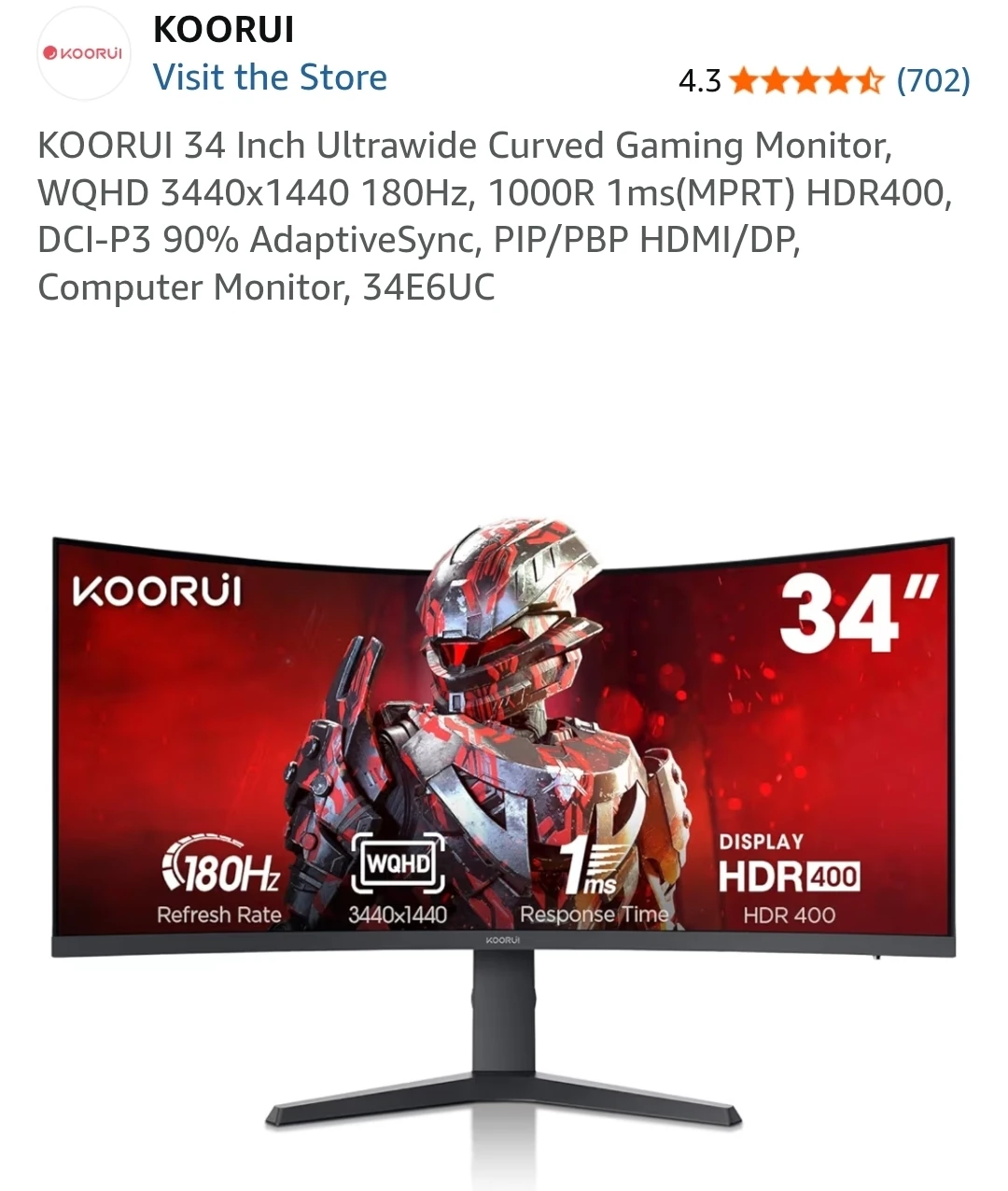 KOORUI 34 Inch Ultrawide Curved Gaming Monitor - photo 5