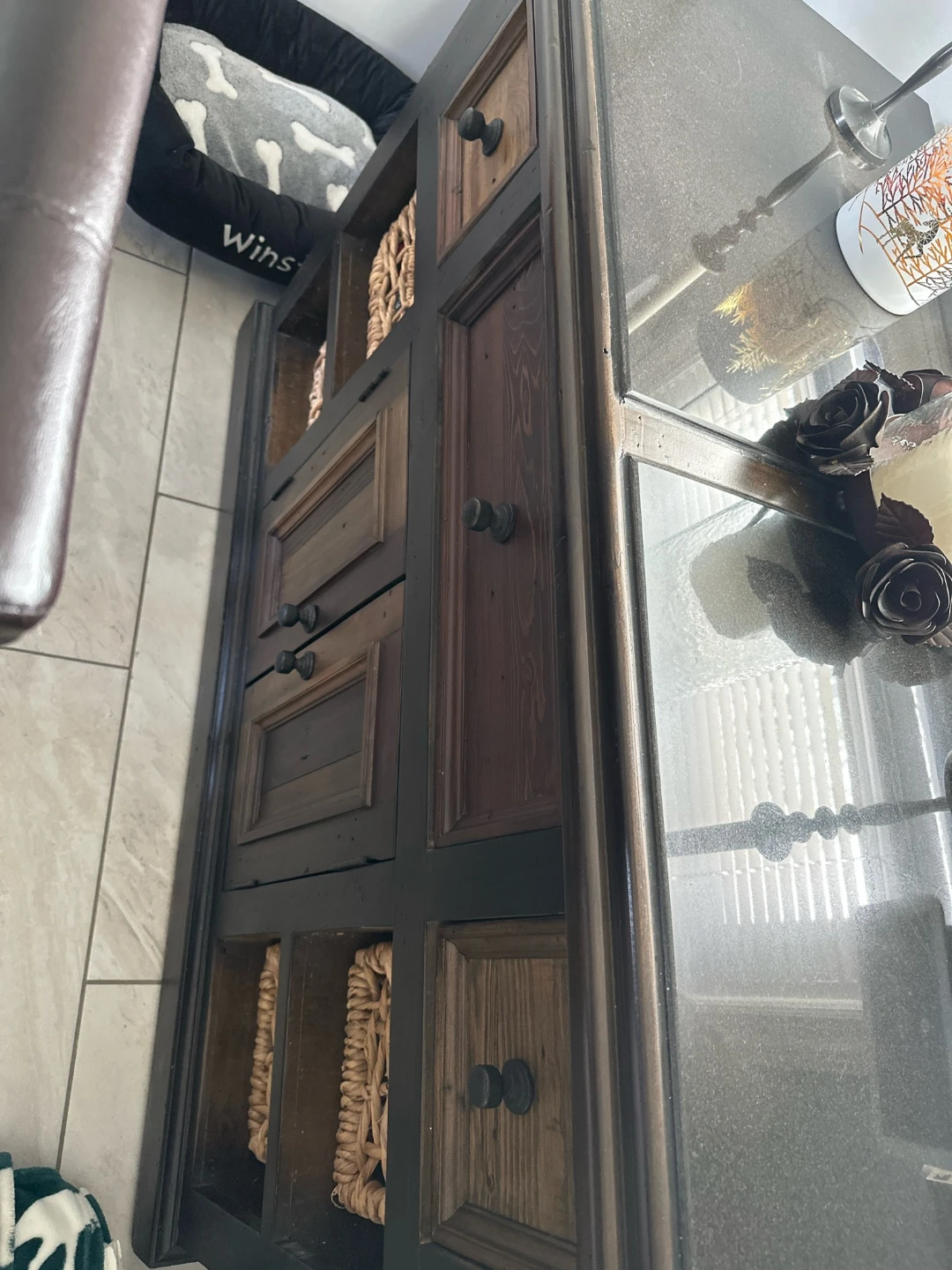 Dark Wood Kitchen Island with Granite Top - photo 2