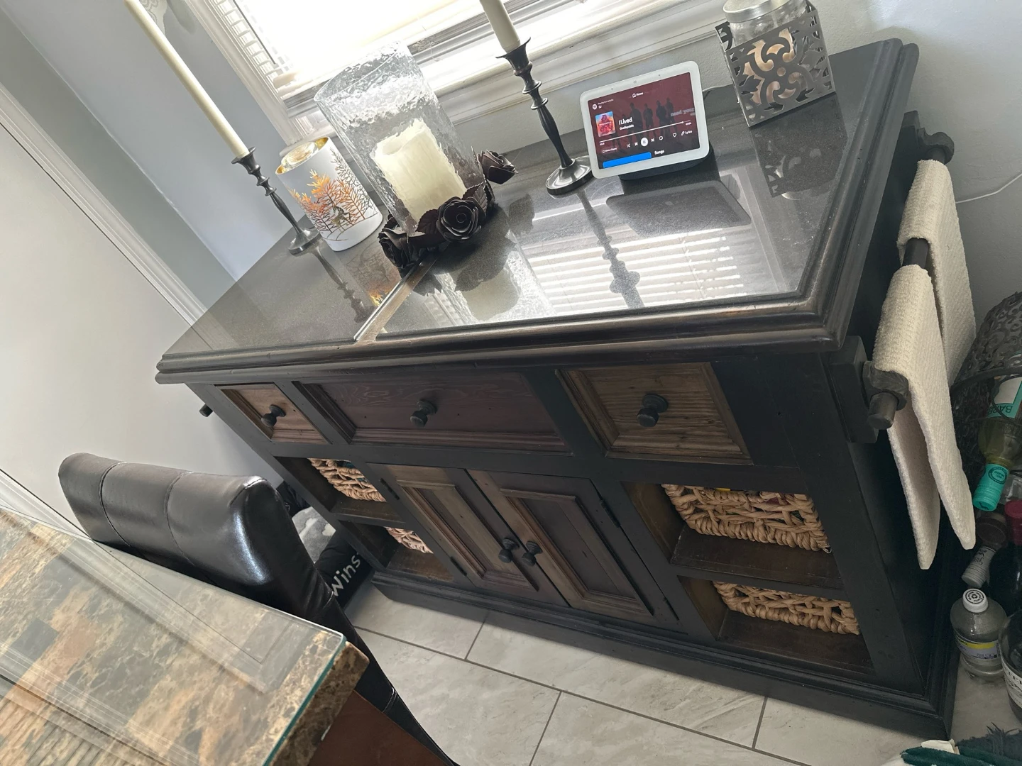 Dark Wood Kitchen Island with Granite Top - photo 3