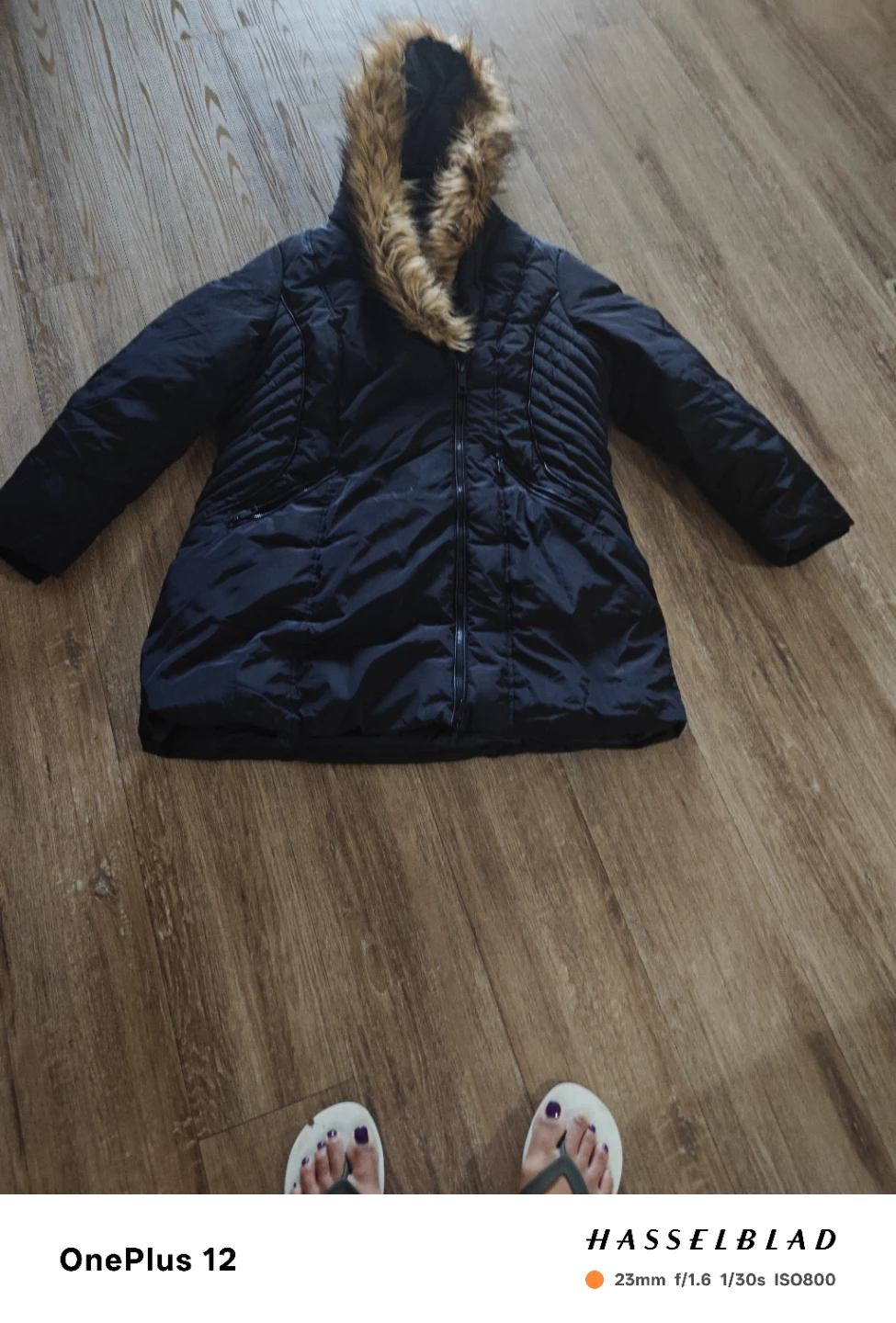 Black Puffer Jacket with Faux Fur Hood - photo 2