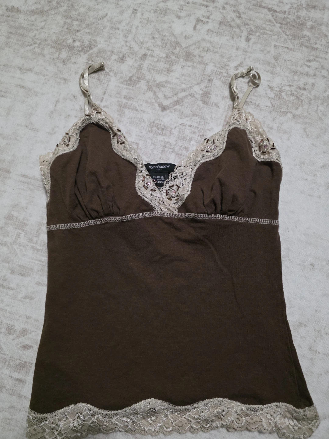 Brown Cami Top with Lace Trim