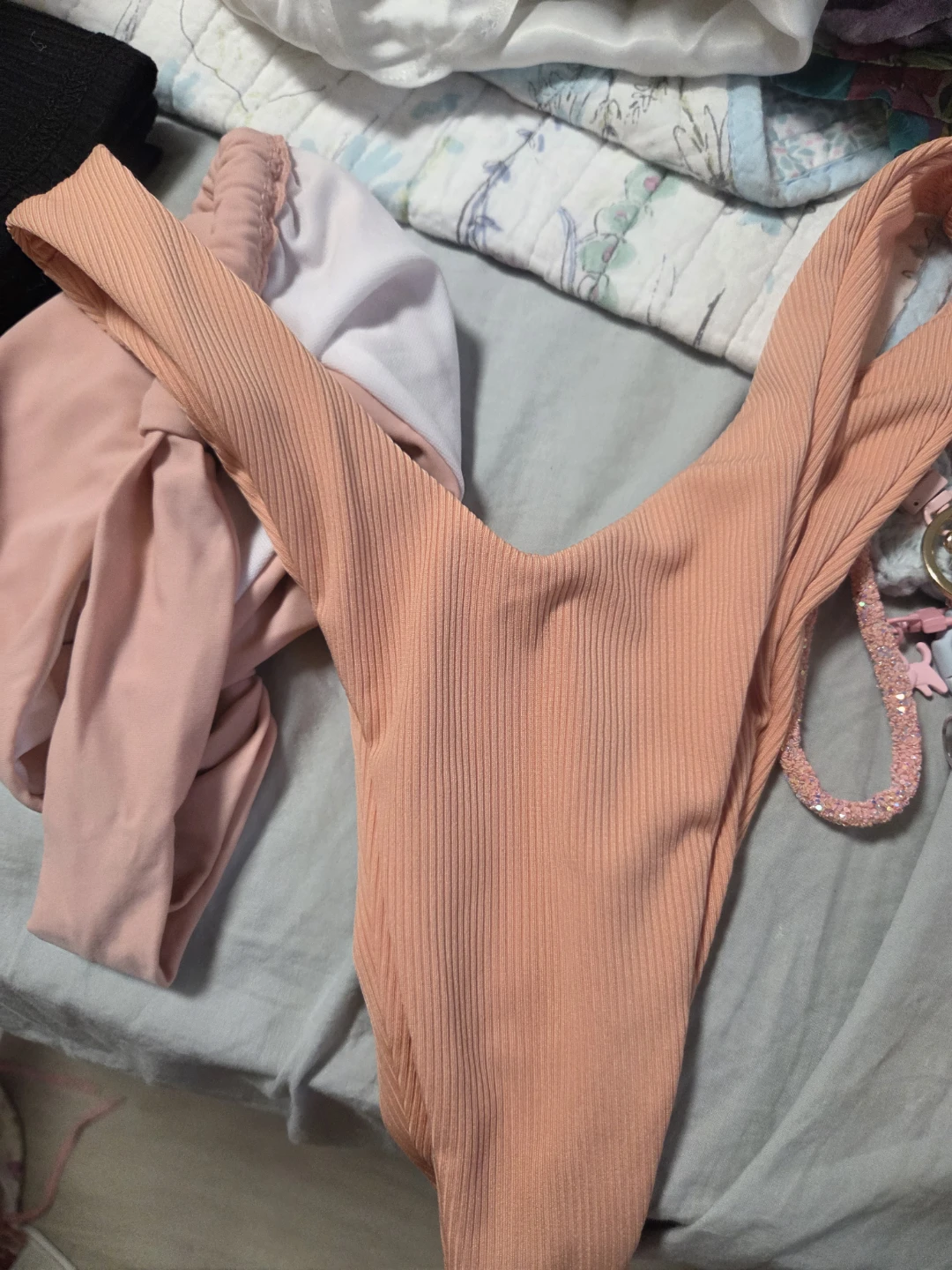 Peach Ribbed Bikini Bottoms