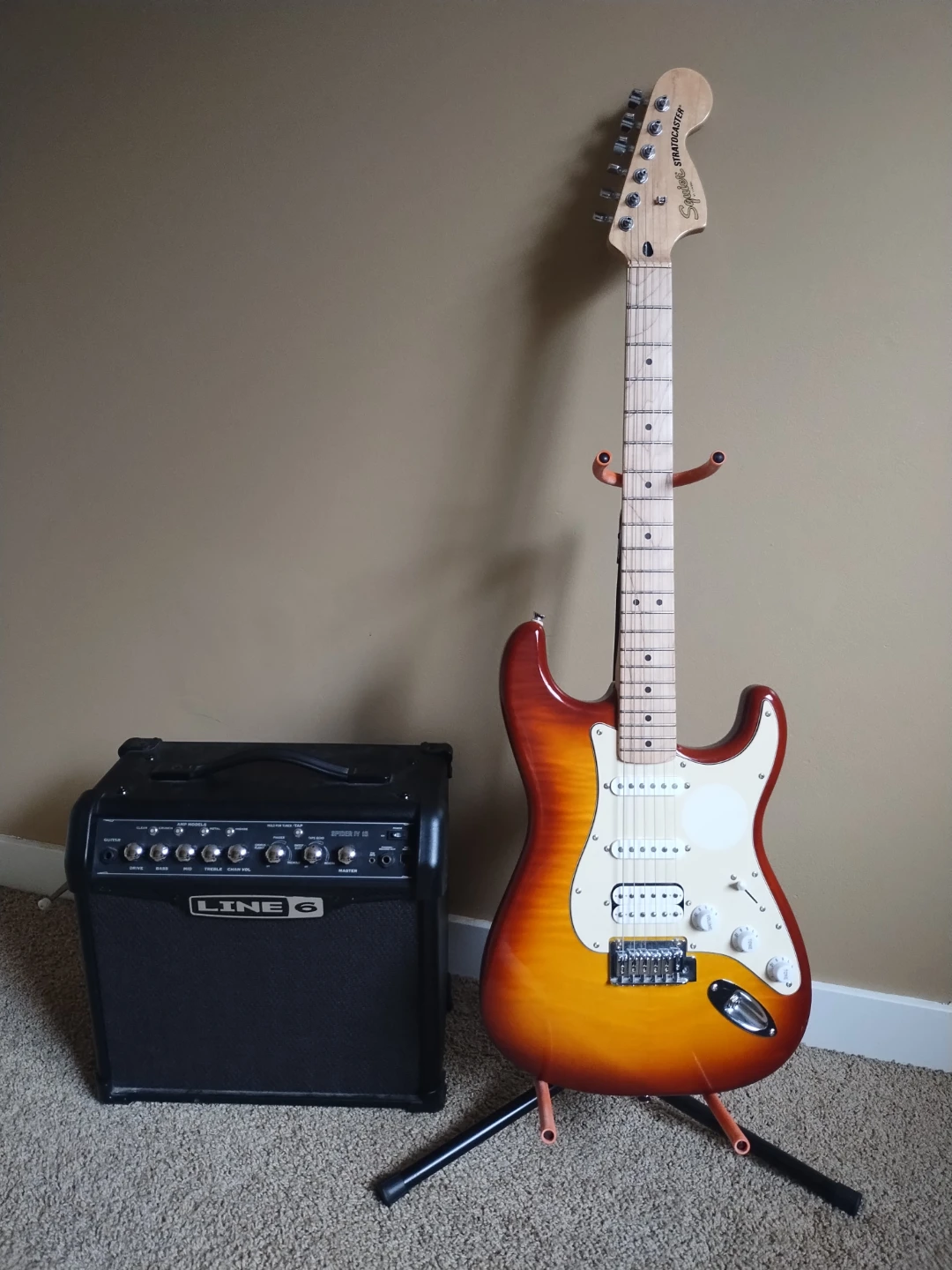 Squire Affinity Series HSS guitar and Line 6 spideramp