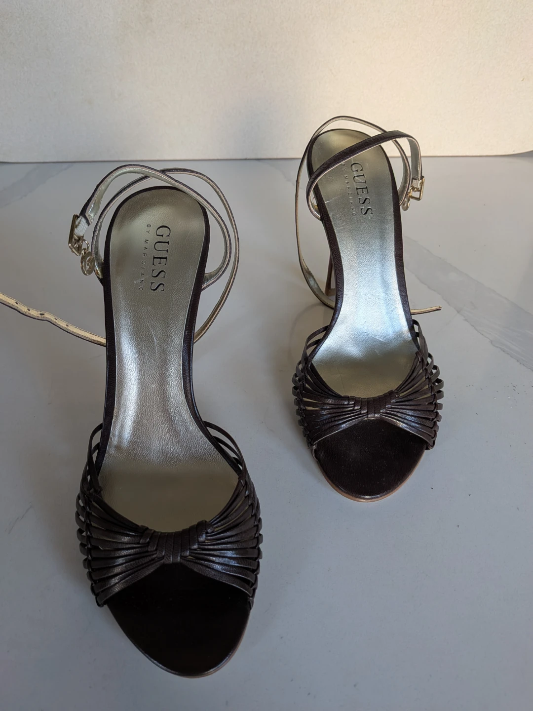 🌱Guess by Marciano Brown Woven Strap Heels Size 6 - photo 2