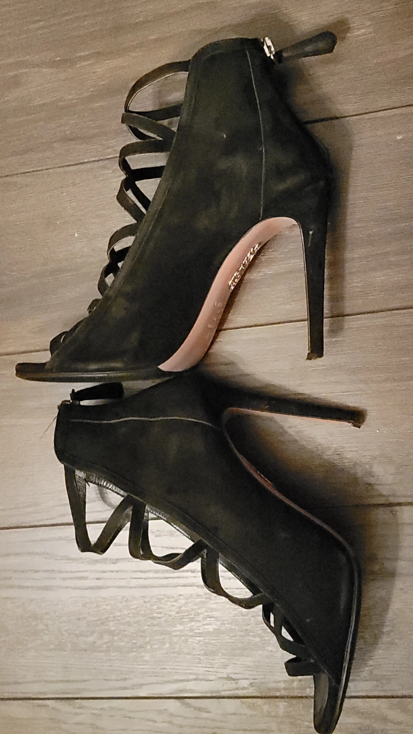 Aquazzura Black Suede Cage Heels Size 37.5 - photo 3