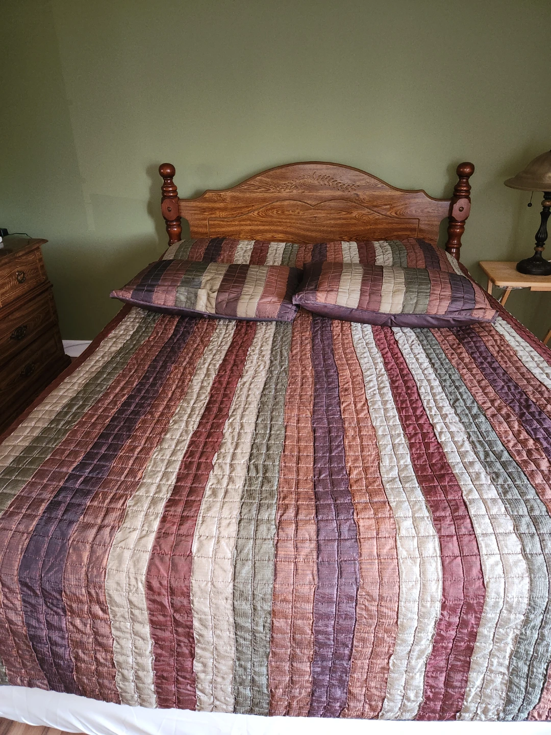 Wooden Dresser with Mirror, Chest and  Queen size Headboard