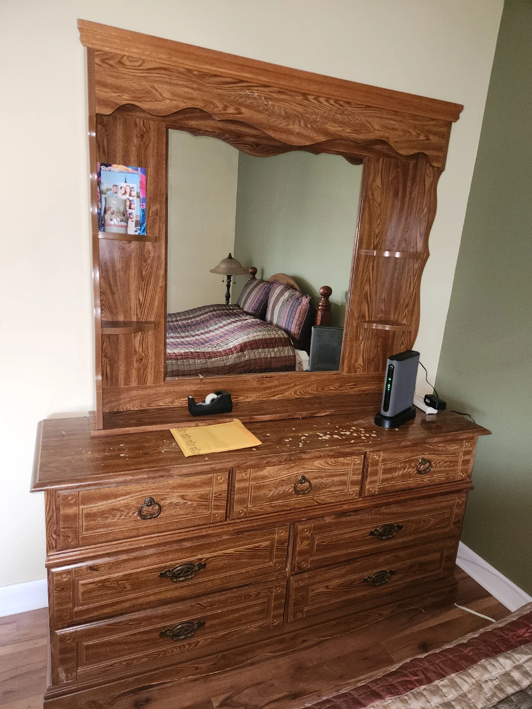 Wooden Dresser with Mirror, Chest and  Queen size Headboard - photo 2