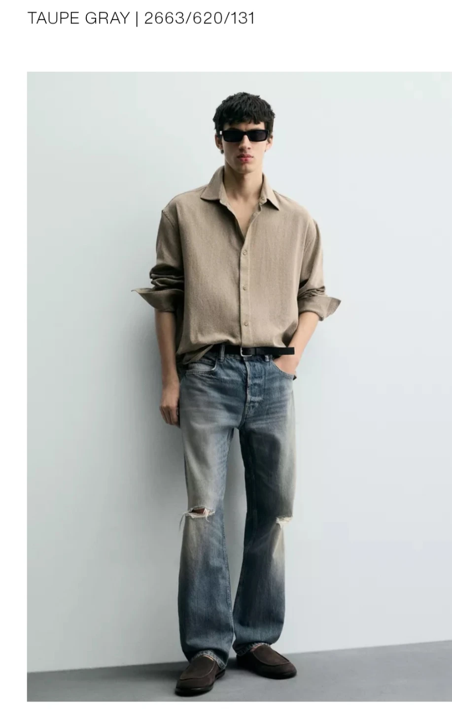 Zara Man Taupe Grey Suede Leather Loafers - photo 5