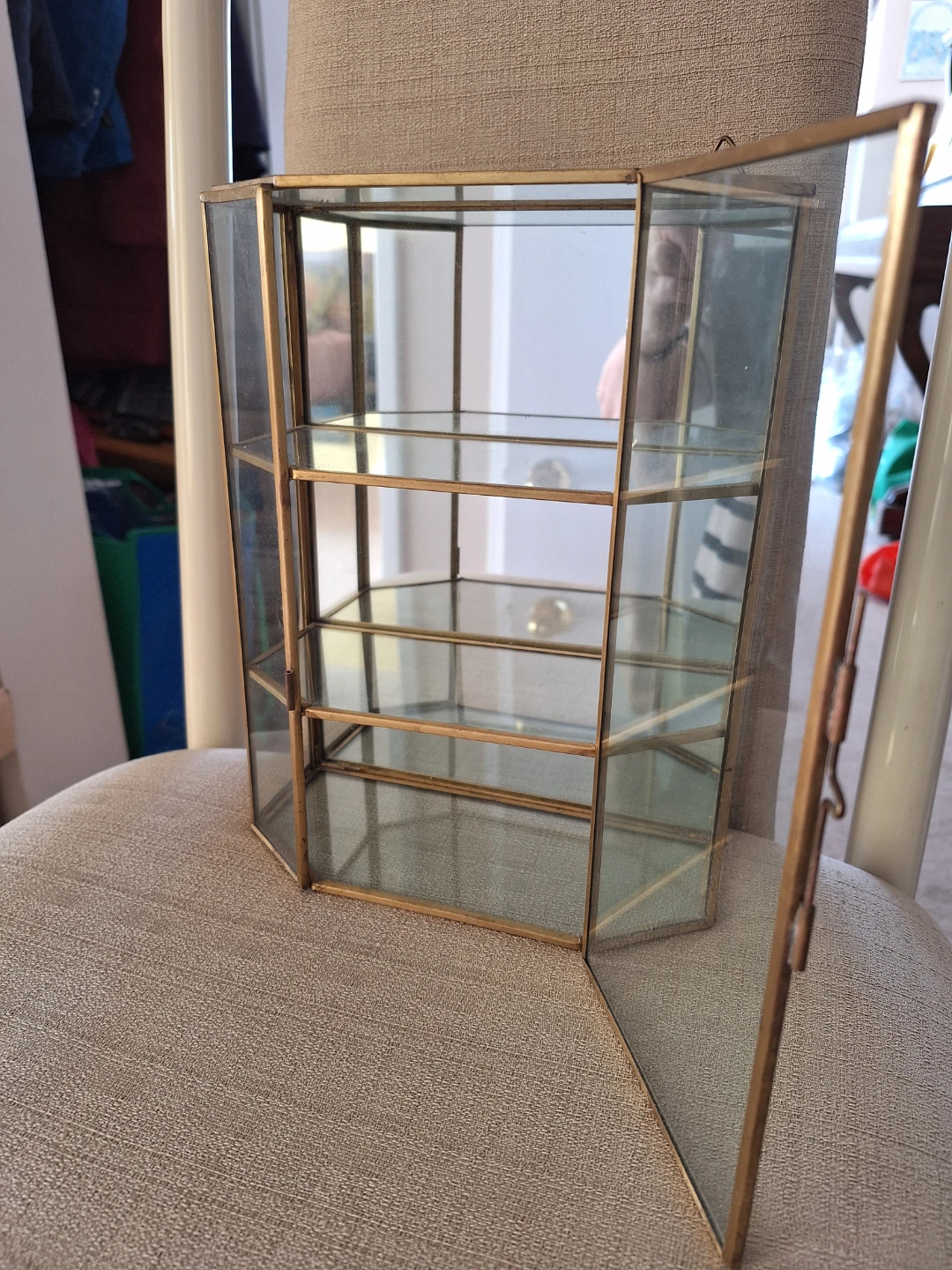 Vintage Glass Display Cabinet with Brass Trim - photo 2