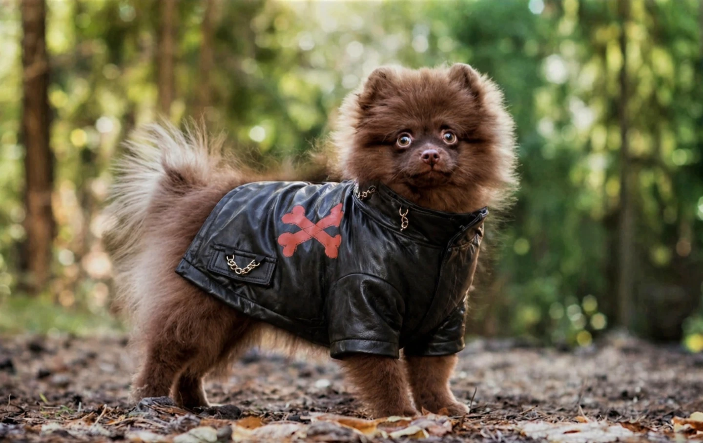 Black Leather Dog Jacket with Crossbones Design - photo 2