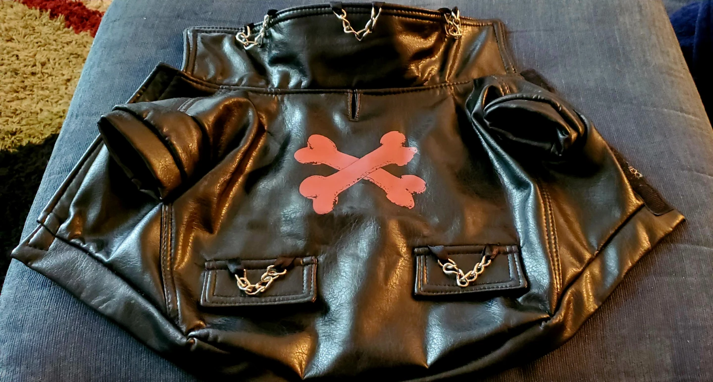 Black Leather Dog Jacket with Crossbones Design - photo 3
