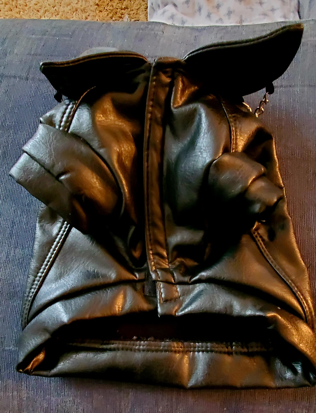 Black Leather Dog Jacket with Crossbones Design - photo 4