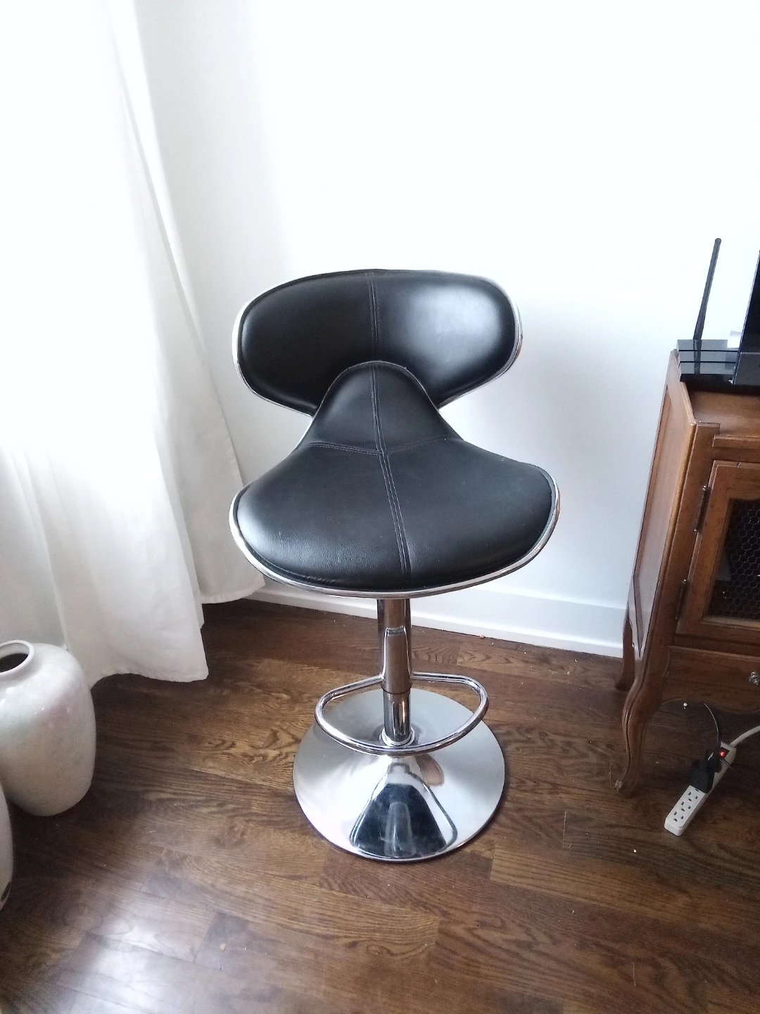 Black Adjustable Bar Stool with Chrome Base