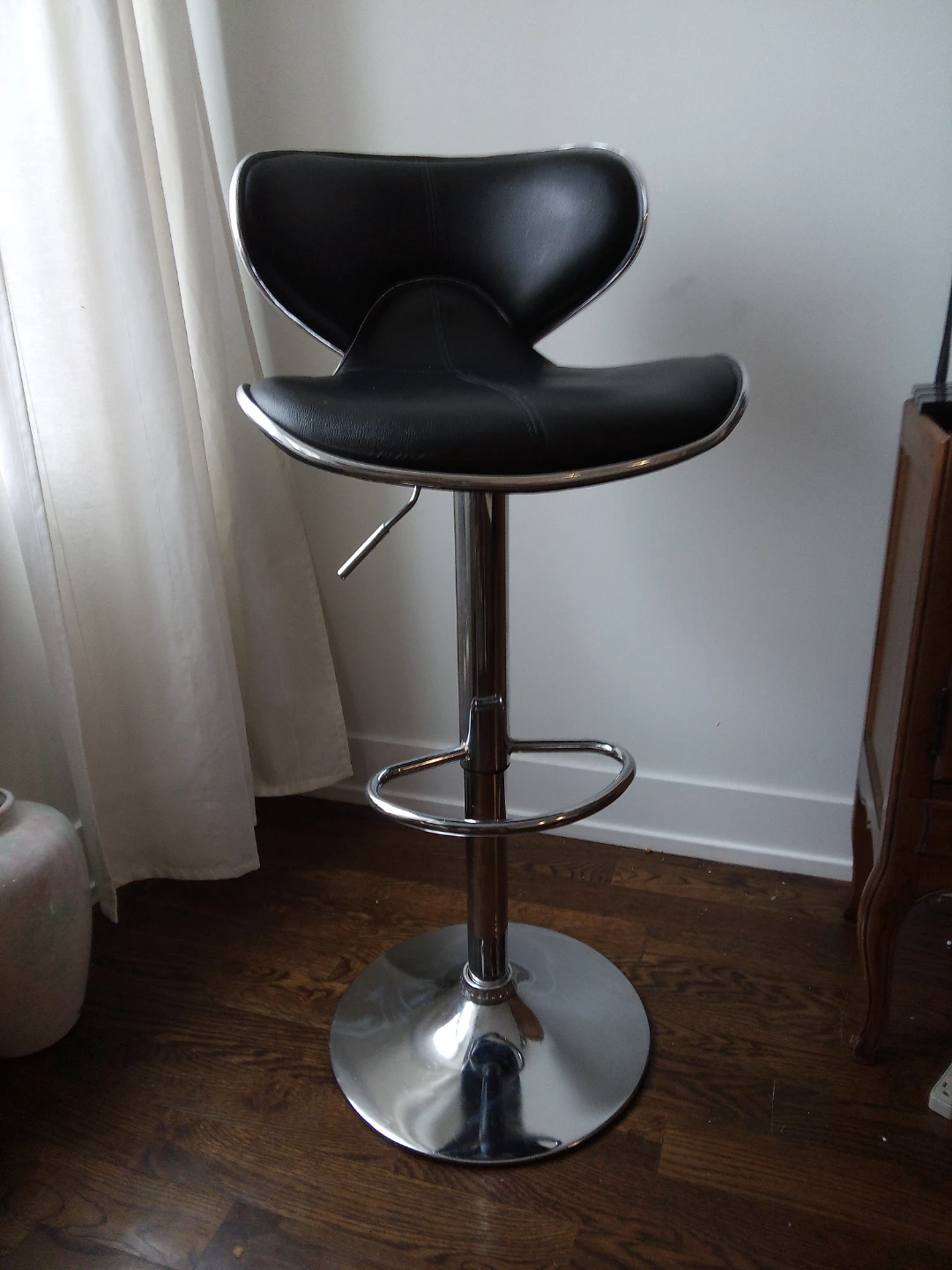 Black Adjustable Bar Stool with Chrome Base - photo 3