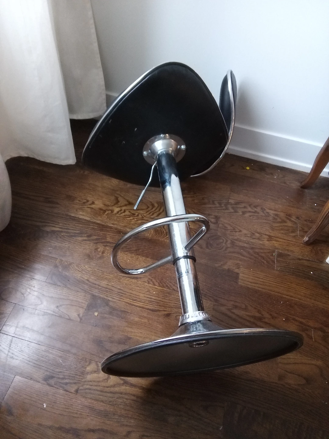 Black Adjustable Bar Stool with Chrome Base - photo 4