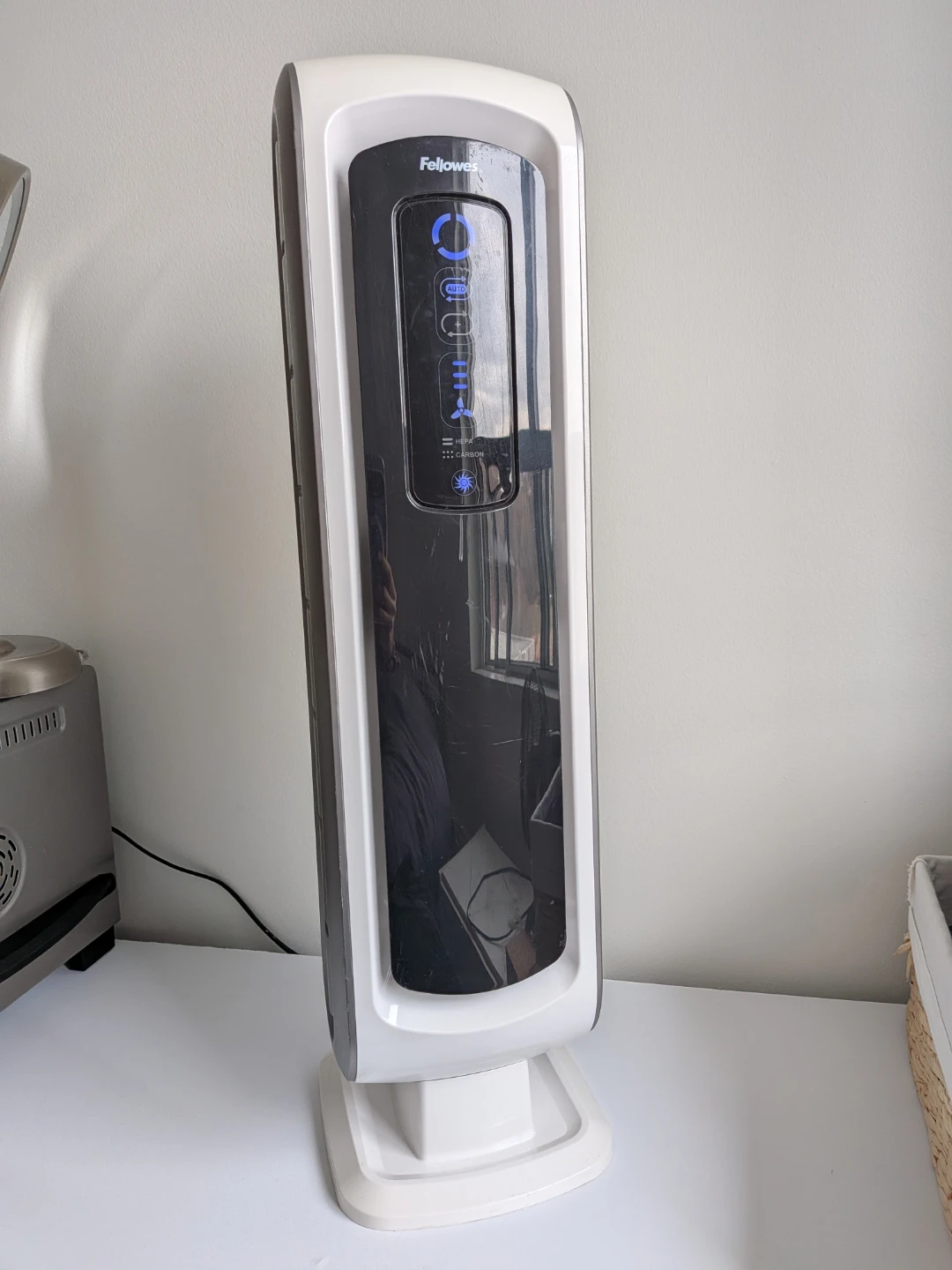 Fellowes tower ventilator and hepa filter.