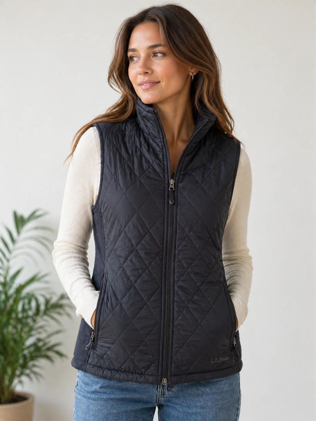 L.L.Bean Black Fleece Lined Women M Vest