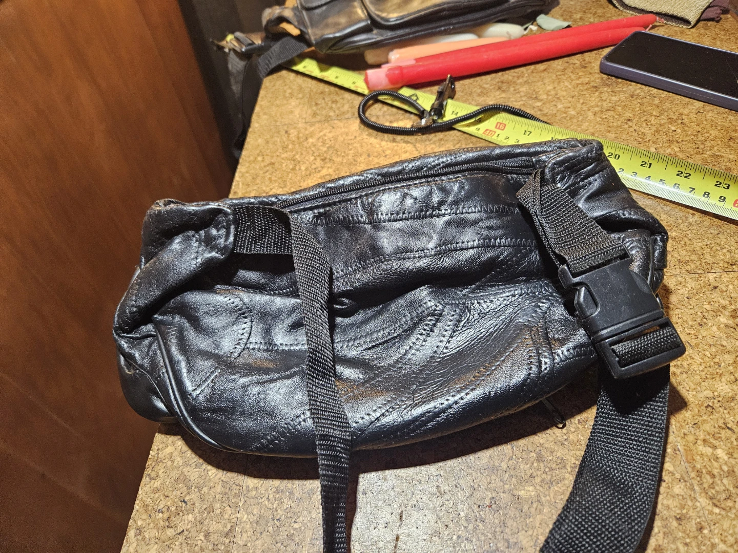 Farrimun Black Leather Fanny Pack Waist Bag - photo 3