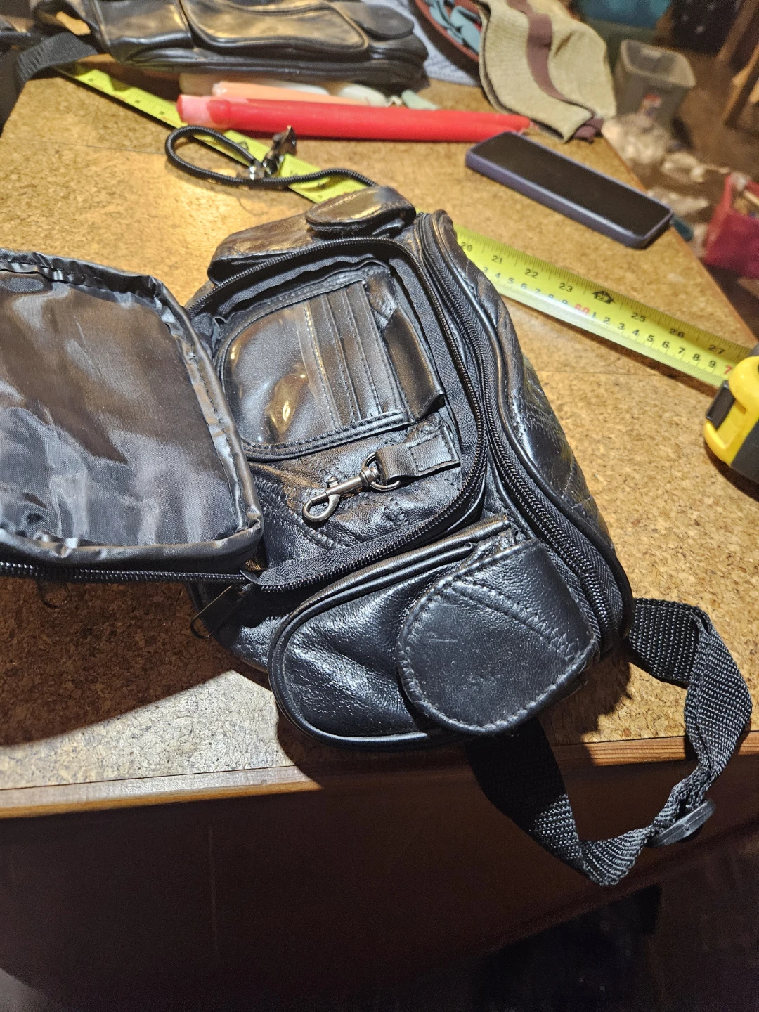 Farrimun Black Leather Fanny Pack Waist Bag - photo 4