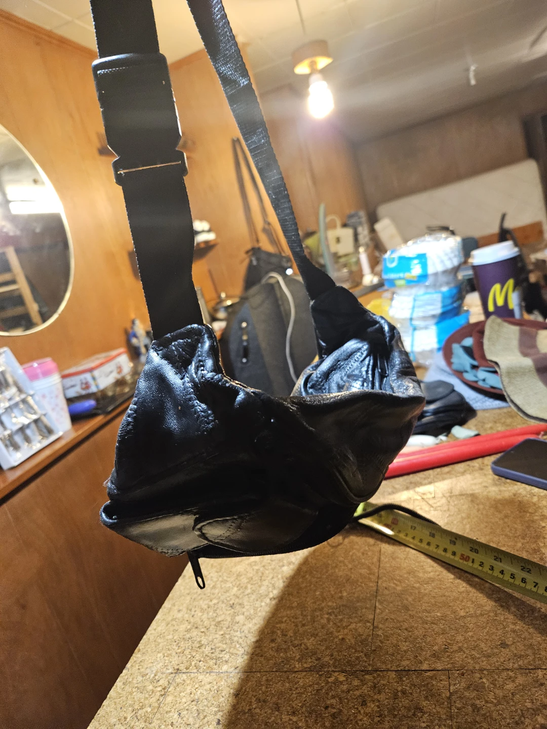 Farrimun Black Leather Fanny Pack Waist Bag - photo 5