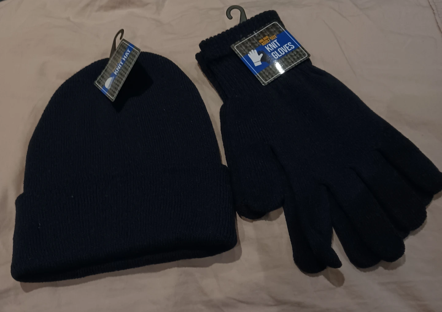 Navy Knit Hat and Gloves Set
