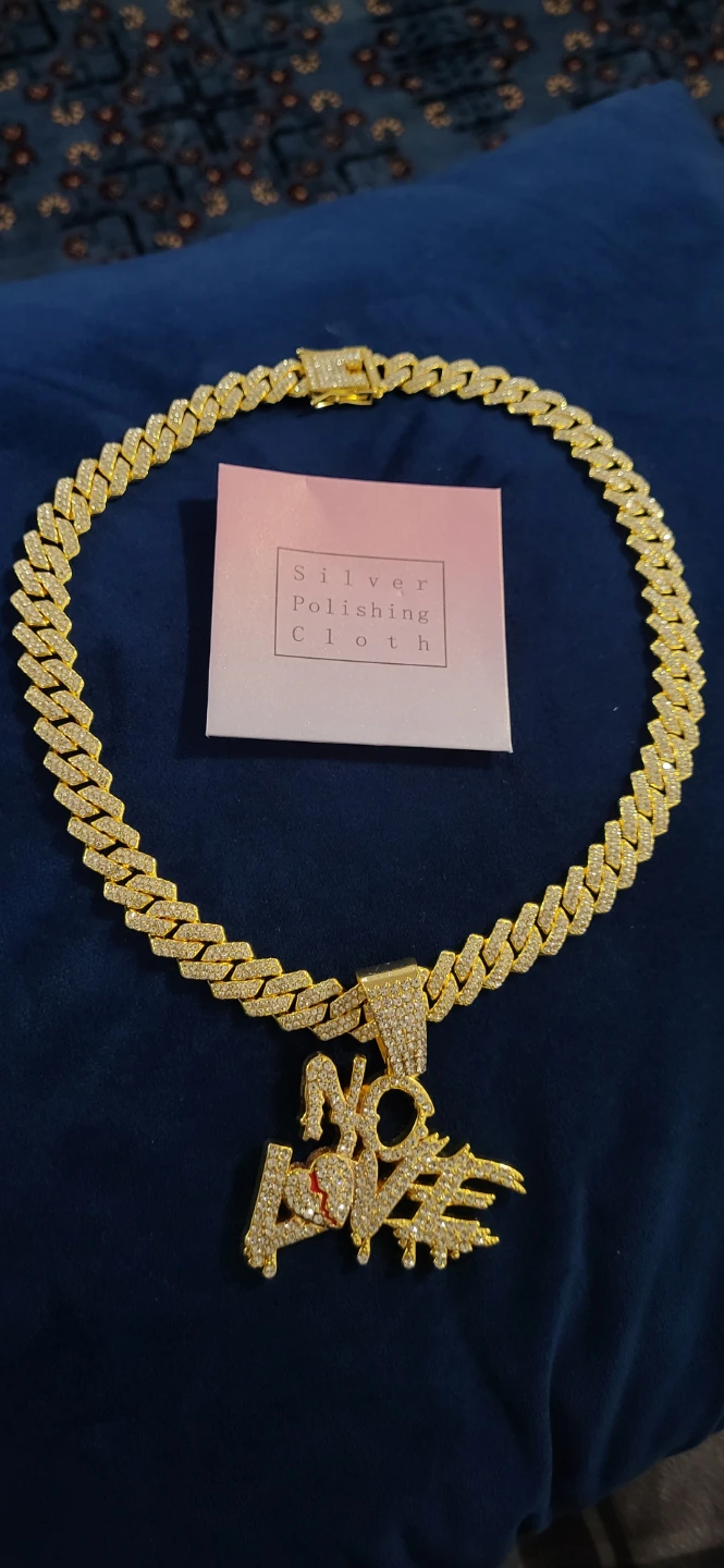 Cuban Link Chain Necklace with "NO LOVE" Pendant (Negotiable)