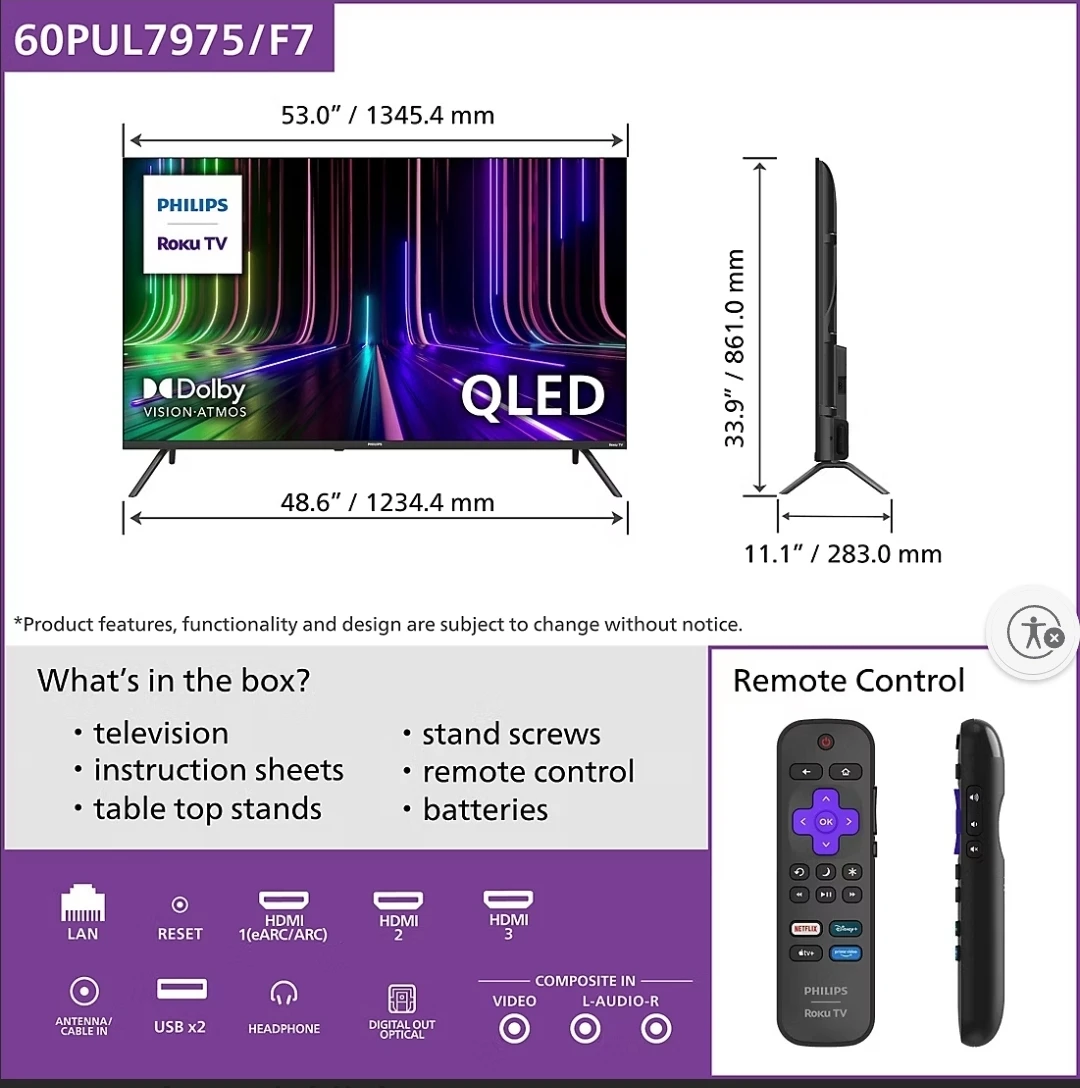 Philips 60" QLED Roku TV 4K UHD Dolby Vision Atmos - photo 2