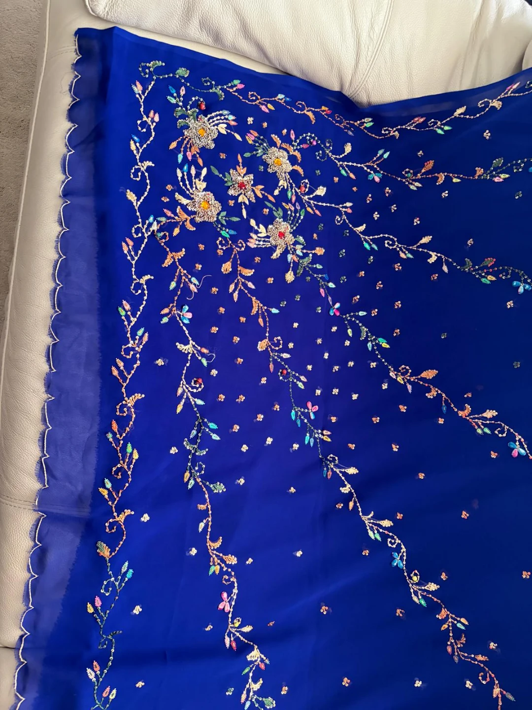 Royal Blue Embroidered Chiffon Saree - photo 2