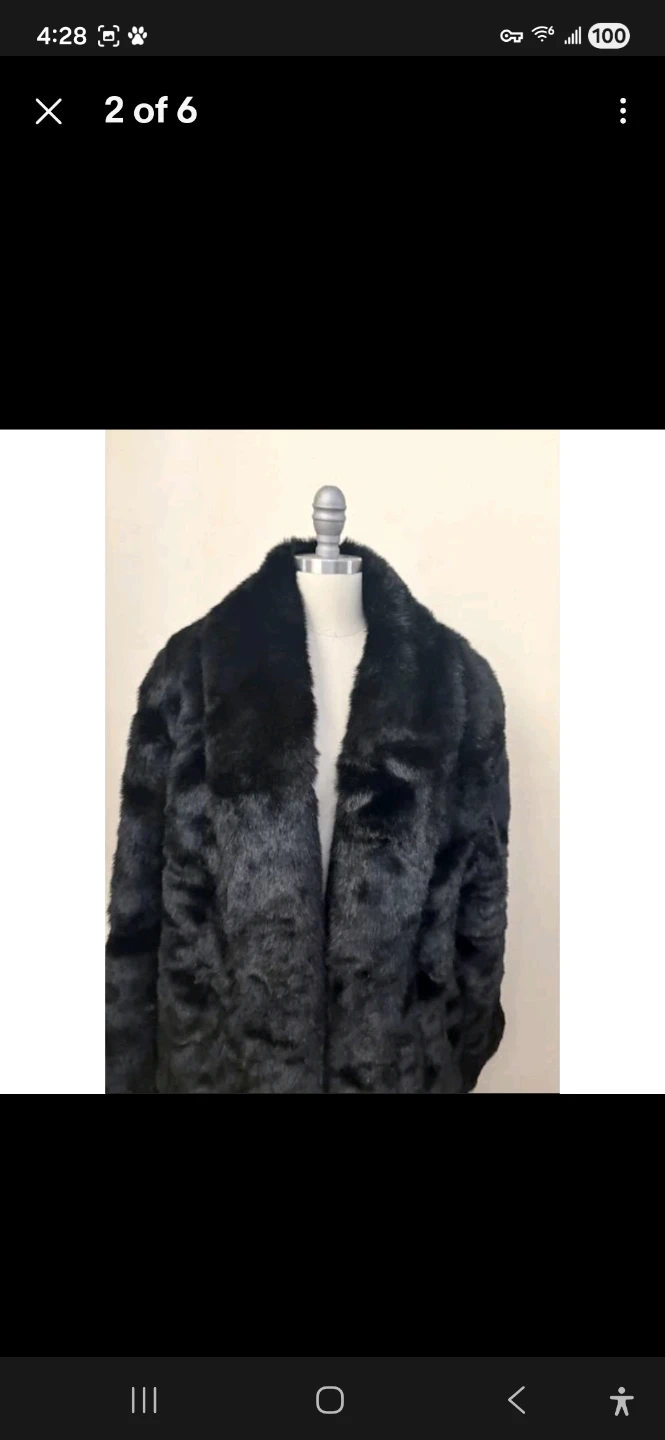 Dennis Basso 1x  Black Faux Fur Long Coat w Leopard Print Lining - photo 2
