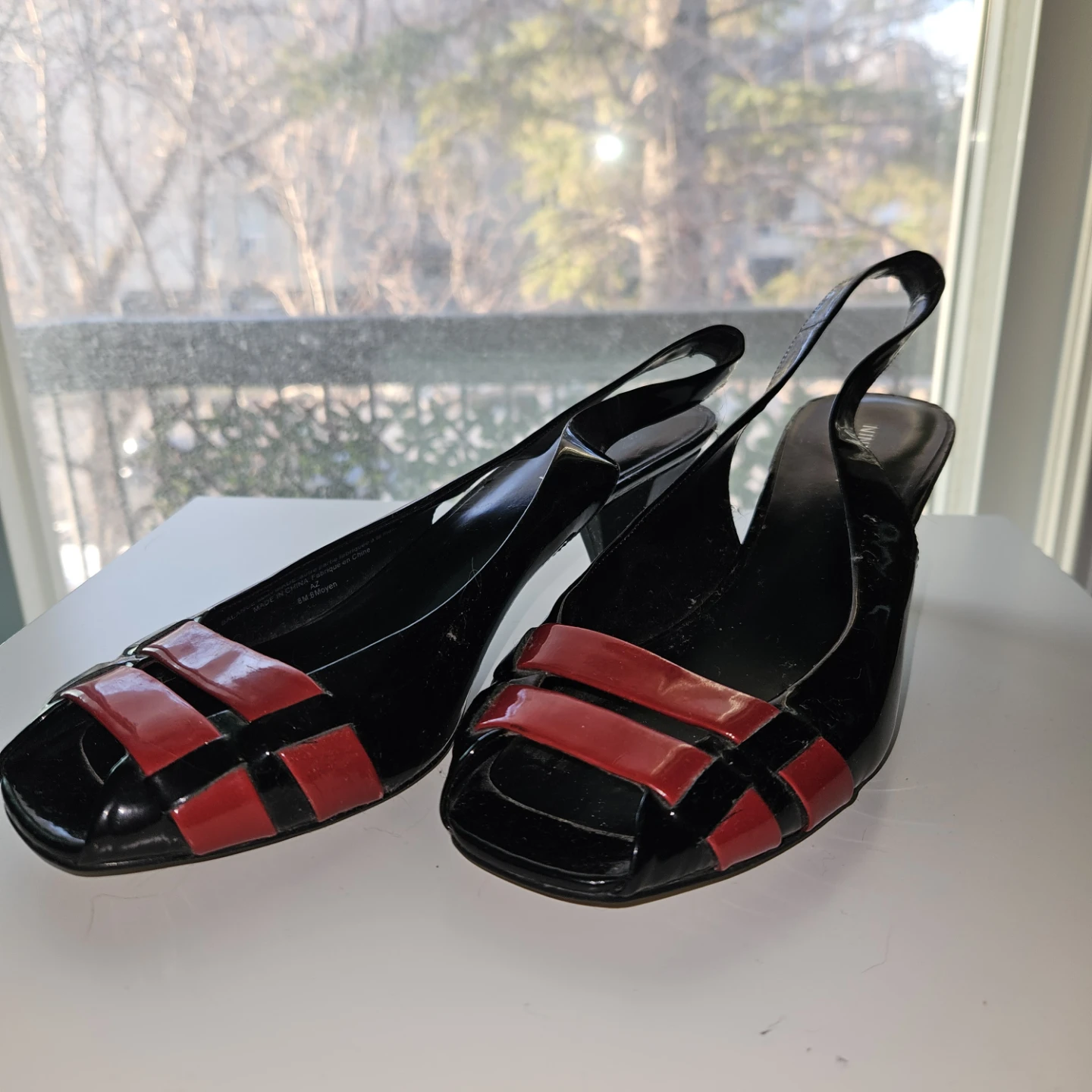 Nine West Black & Red Slingback Heels - Size 6.5