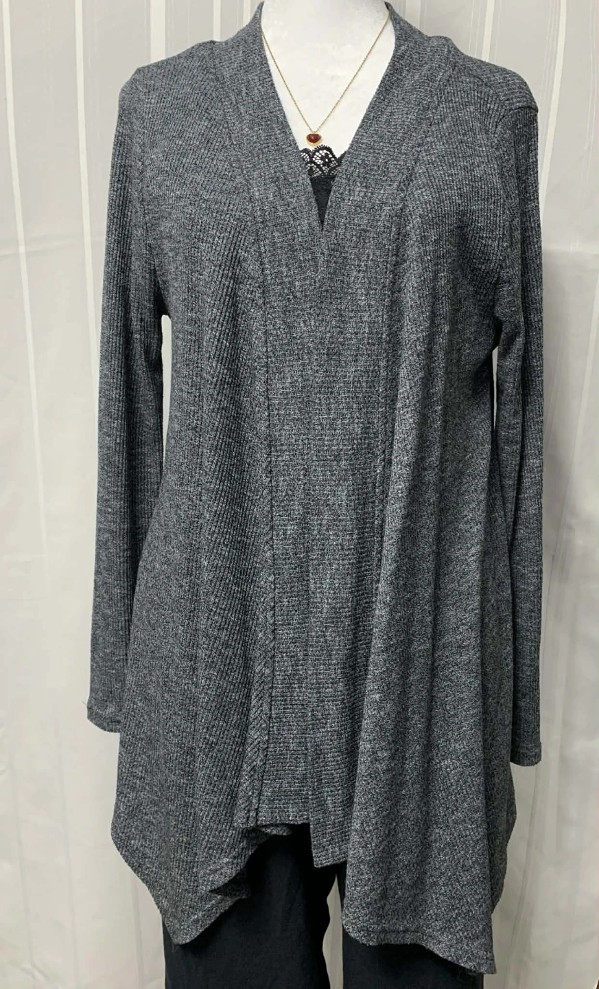 Poof! Grey Ribbed Long Sleeve Cardigan - photo 2