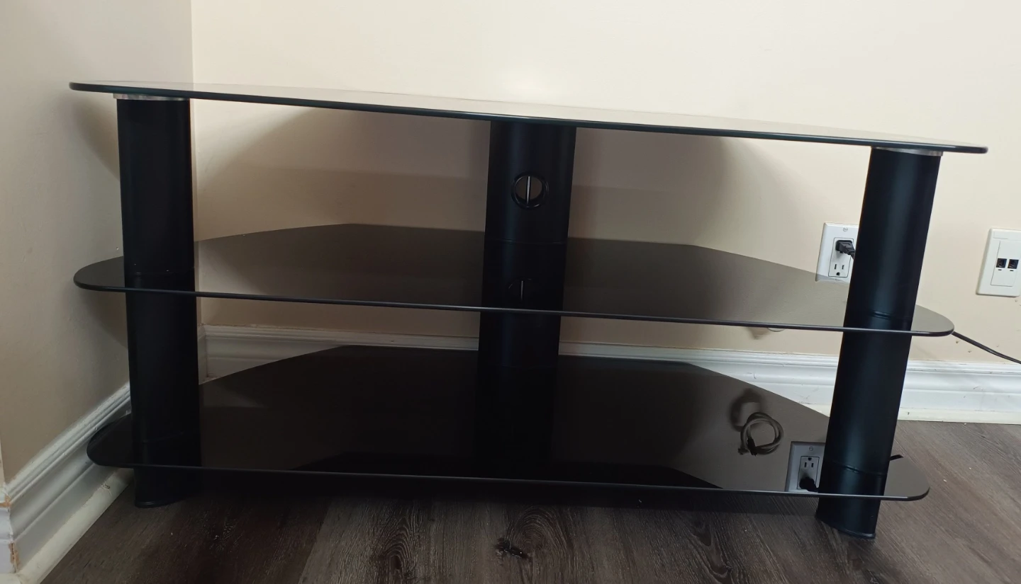 Black Glass TV Stand with 3 Shelves - photo 2