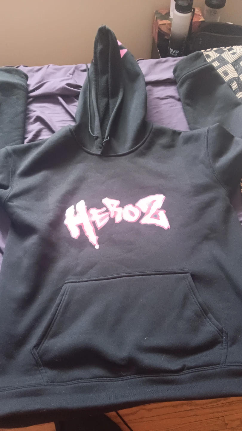 HEROZ Black Hoodie with Pink Stars and Wings