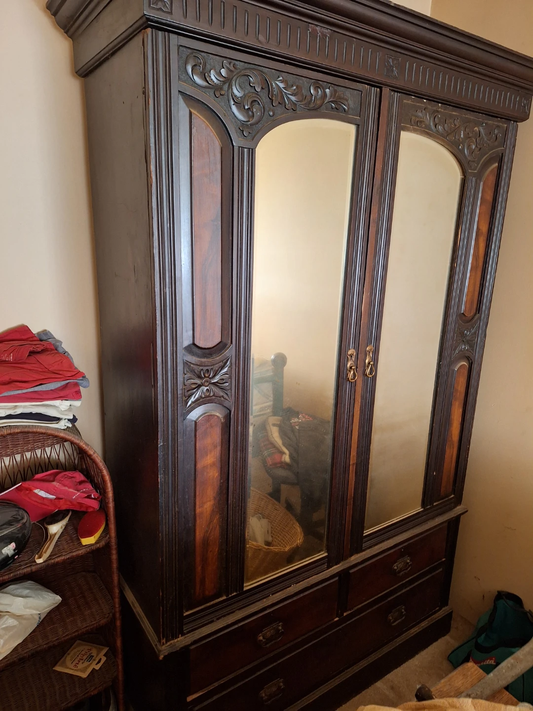 Antique Wardrobe with Mirrors and Drawers