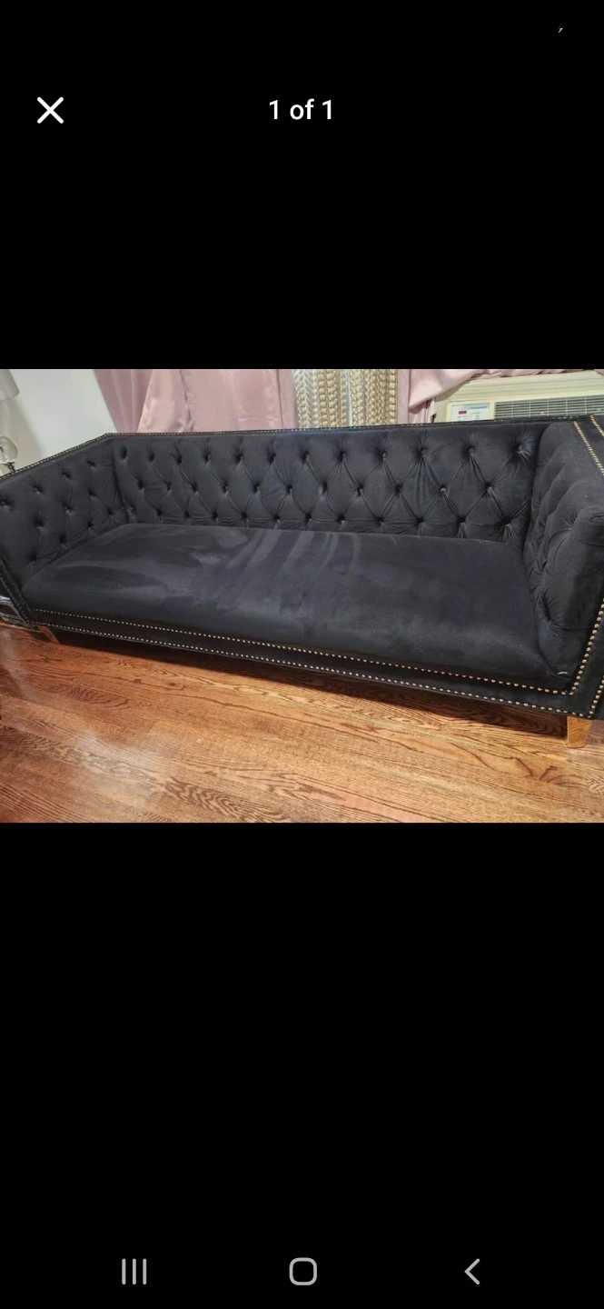 Black Tufted Chesterfield Sofa with Studded Accents - photo 3