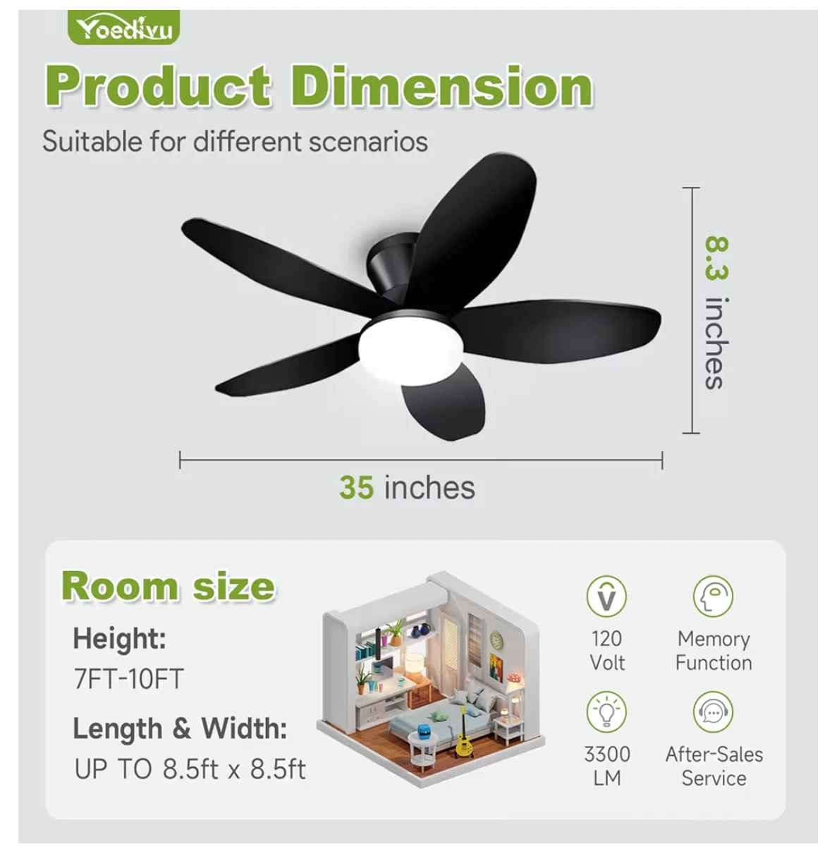 ZOEYON 35-inch Ceiling Fan with Light - photo 4