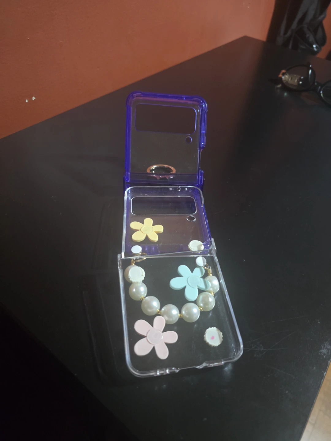 Clear Card Holder with Pearl Charm and Flower Embellishments - photo 3