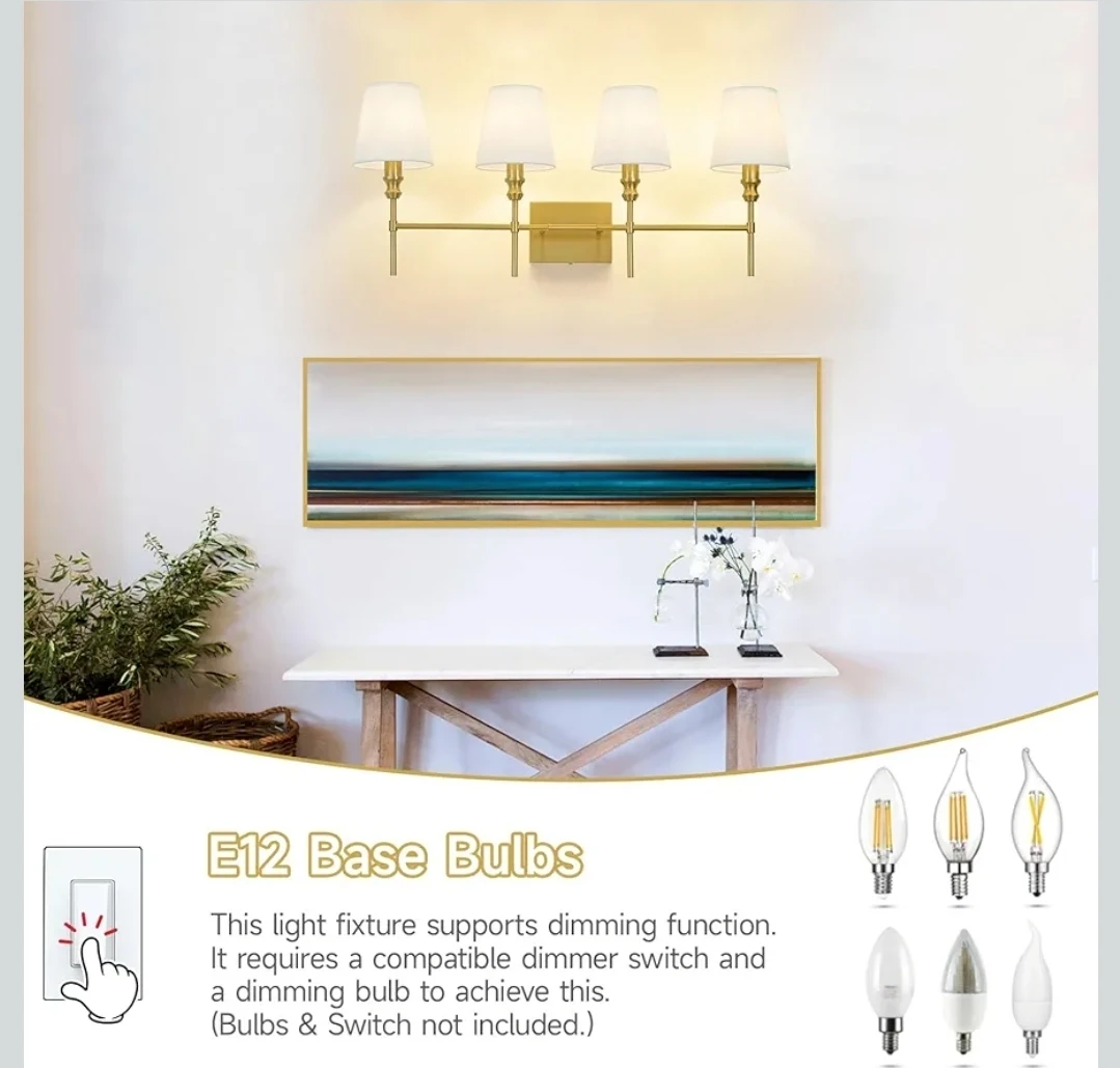 4-Light Brass Bathroom Light Fixture - photo 5