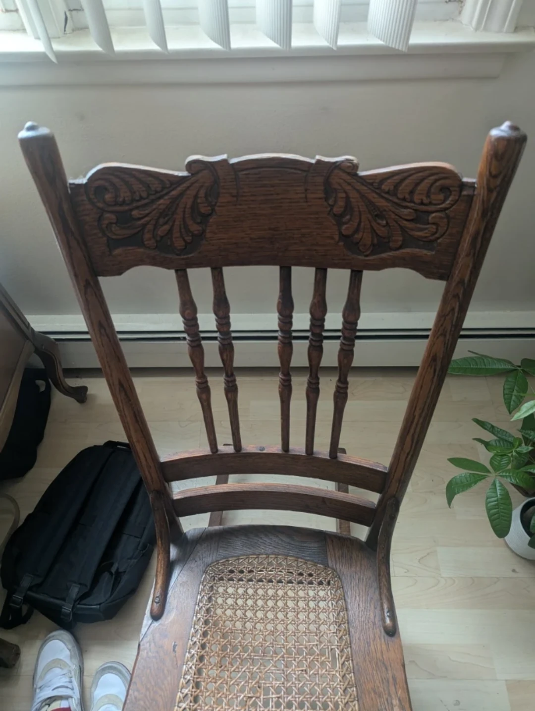 Antique Wooden Rocking Chair with Cane Seat