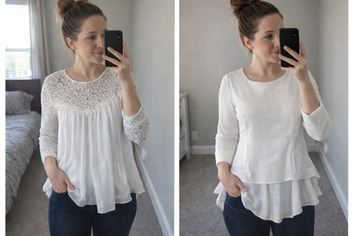 White Lace and Ruffle Blouse