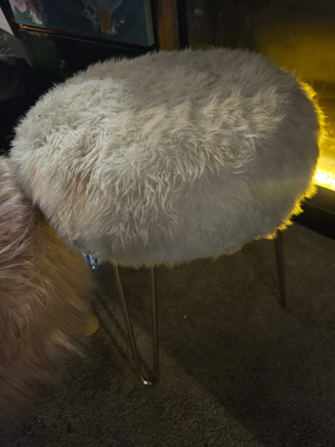 Faux Fur Stool Ottoman (Cream & Pink) - photo 3