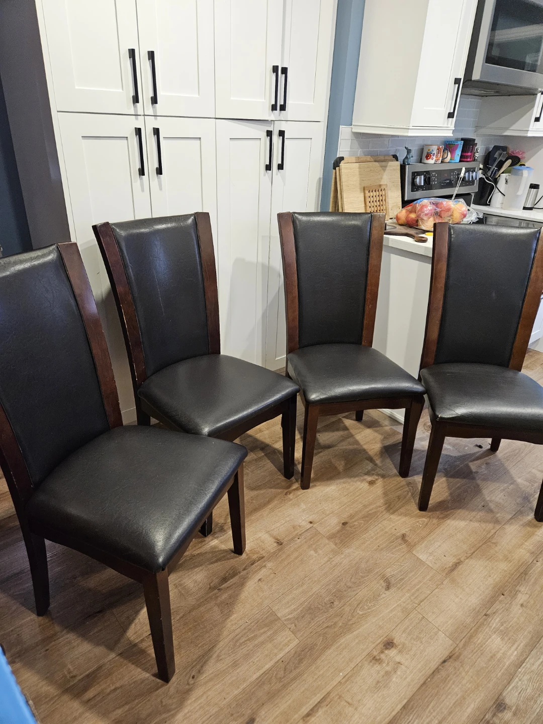 Set of 4 Dark Faux Leather Dining Chairs