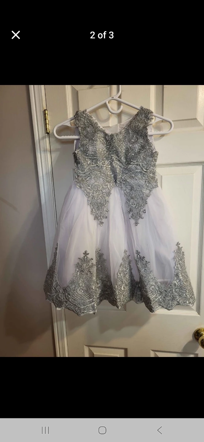 Girls White & Silver Lace Party Dress - photo 2