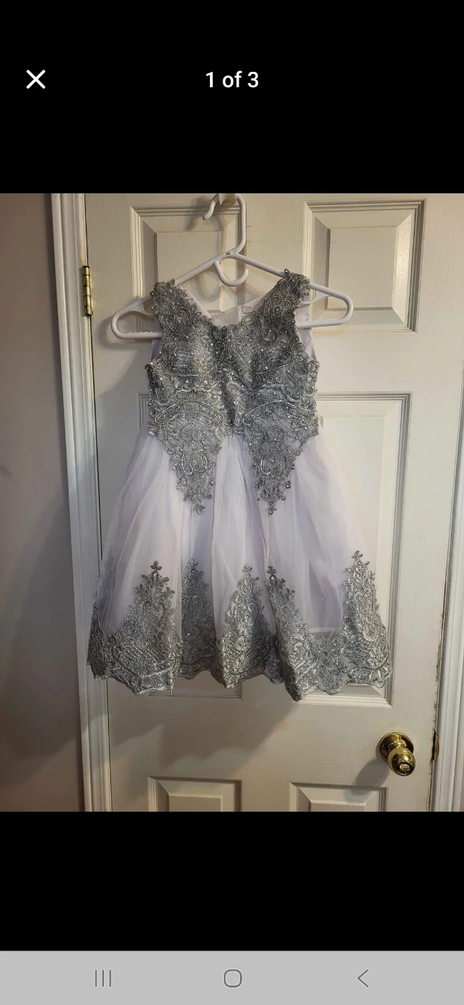 Girls White & Silver Lace Party Dress - photo 3