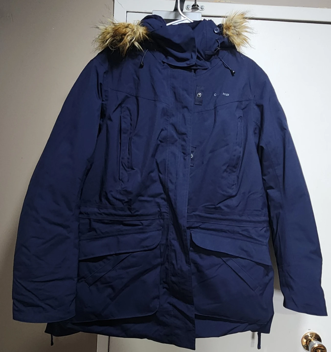 Quechua Navy Blue Winter Parka Jacket with Faux Fur Hood